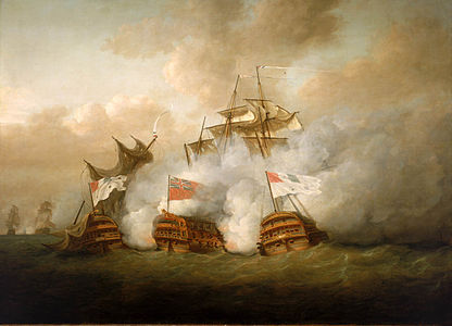 HMS Brunswick atacat alhora per Marseillois i Achille. Quadre de Nicholas Pocock