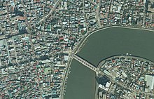 1989年の本奥戸橋（現在の橋） 3点の画像とも国土交通省 国土地理院 地図・空中写真閲覧サービスの空中写真を基に作成