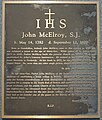 John McElroy Memorial plaque.