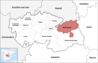 Die Lage der Comarca Mesa de Ocaña in der Provinz Toledo