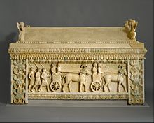 The Amathus sarcophagus, from Amathus, Cyprus, arguably the single most important object in the Cesnola Collection Limestone sarcophagus- the Amathus sarcophagus MET DT352.jpg