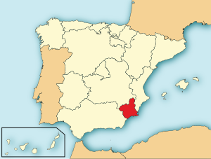 English: Map of Spain with the Region of Murci...