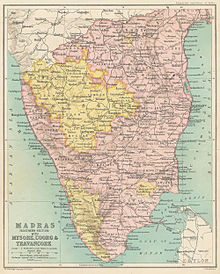 Map of South India during British Raj Madras Prov South 1909.jpg