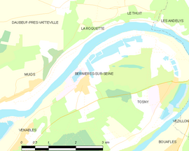 Mapa obce Bernières-sur-Seine