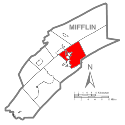 Map of Mifflin County, Pennsylvania highlighting Derry Township