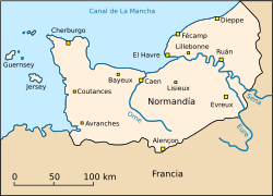 Các ranh giới lịch sử của Normandie ở tây bắc Pháp và quần đảo Eo Biển.