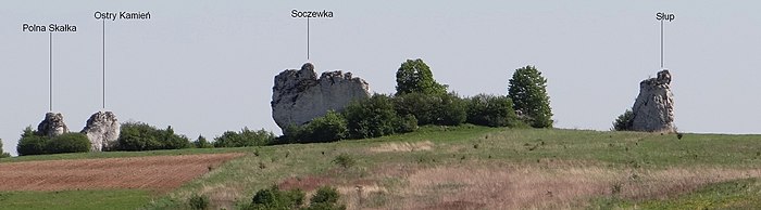 Widok od zachodniej strony na grupę Ostańców Jerzmanowickich