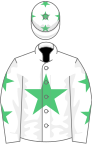 White, emerald green star, stars on sleeves and cap