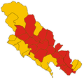 Montemarcello - Magra, en rojo (mapa de la provincia de La Spezia)