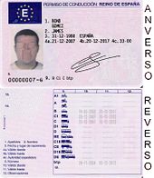 Driver's license from Spain. Spanish driving licenses use a point system Permiso de conducir plastificado.jpg