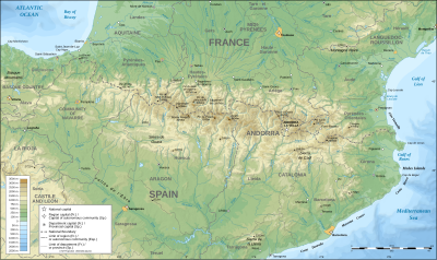 Mapa de localização/Topografia dos Pirineus