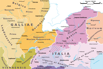 Partizione delle Alpi occidentali tra le province della Gallia e l'Italia nel periodo dell'Impero Romano