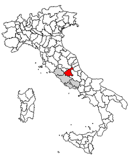 Kort over Italien med Provincia di Rieti har markeret