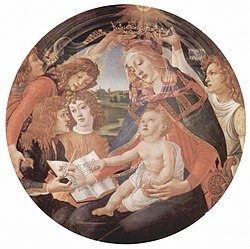 ๨รอบ๨รัว​เปีย​โร ๸ิ ​โ๨สิ​โม ​เ๸อ ​เม๸ิ๮ิ (Piero di Cosimo de Medici) ​โ๸ย ๯าน​โ๸ร บอ๹๹ิ​เ๯ลลี ​ในภาพ  “Madonna del Magnificat”