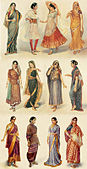 K-18. An early 20th century illustration of the many styles of the sari and of draping the garment.