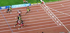 Miesten 100m juoksun loppukilpailu vuoden 2008 olympialaisissa.