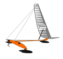 Vestas Sailrocket 2, détenteur du record sur l'eau depuis 2012.