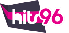 The text "hits 96" with pink and purple stripes in the background