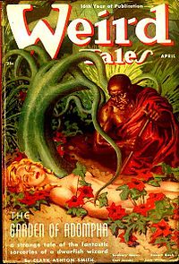 Zothique-novelli ”Adomphan puutarha” oli Weird Talesin kansikuvatarinana kesäkuun 1938 numerossa.