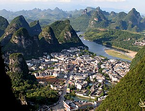 The town of Yangshuo from a nearby karst peak....