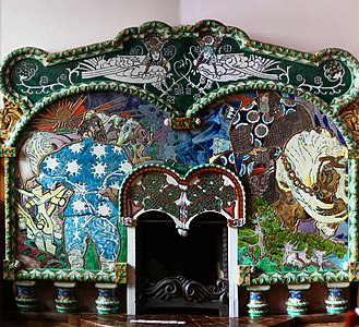 Majolica fireplace, house of Bazhanov, Abramtsevo Colony, by Mikhail Vrubel (1898)