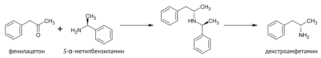 Amphetamine chiral synthesis ru.svg