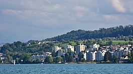 Au, вид с корабля Zürichsee-Schifffahrtsgesellschaft (ZSG) MS Helvetia на Цюрихском озере