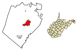 Location of Martinsburg in Berkeley County, West Virginia.