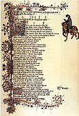 «Heere begynneth the knyghtes tale». Side frå Ellesmere-manuskriptversjonen av Geoffrey Chaucer sitt verk Canterbury Tales.