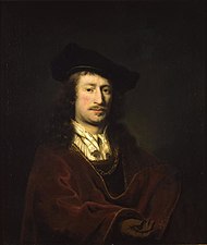 Autoportrait à l'âge de trente ans, de Ferdinand Bol (1646, musée de Dordrecht), inspiré de l'Autoportrait à l'âge de 34 ans[114].