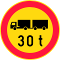 No vehicles or combination of vehicles exceeding [...] tonnes laden weight or bearing capacity class