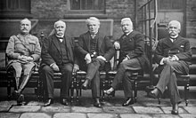 From left to right: Marshal Ferdinand Foch, Clemenceau, Lloyd George and the Italians Vittorio Emanuele Orlando and Sidney Sonnino FochClemenceauLloydGeorgeOrlandoSonnino28374v.jpg