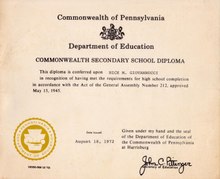 Диплом GED с инструкциями - PA 1972