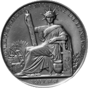 Great Seal of France in 1848. Note the similitude with the headdress of the Statue of Liberty. Both are prominent republican symbols.