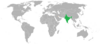 Location map for India and Kuwait.