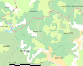 Mapa obce Bordezac