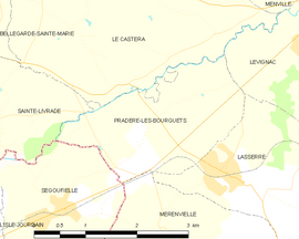 Mapa obce Pradère-les-Bourguets