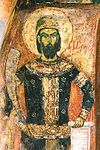 Краљ Марко, дио фреске изнад јужног улаза у цркву Марковог манастира близу Скопља, који је његова задужбина, око 1376. године