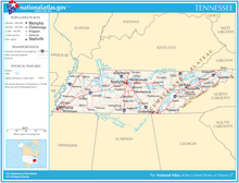National atlas map of Tennessee