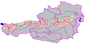 Groups of the Northern Limestone Alps(purple lines showing international borders and the borders of Austrian states)
