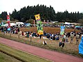 新潟県中越地震の翌年は仮設闘牛場で開催された（小千谷市白山運動公園）