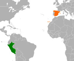 Карта с указанием местоположения Перу и Испании