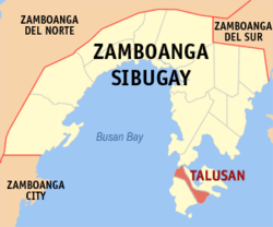 Mapa ng Zamboanga Sibugay na nagpapakita sa lokasyon ng Talusan.