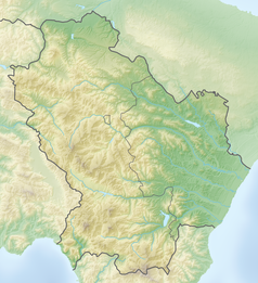 Mapa konturowa Basilicaty, blisko centrum na lewo znajduje się punkt z opisem „Potenza”