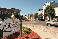 The 'Welcome to Rutherford' sign