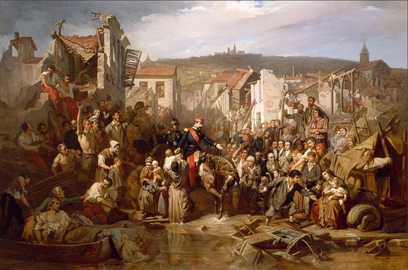 Napoléon III rendant visite aux sinistrés des inondations de Lyon (1856), château de Compiègne.