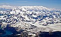 Aerial view of Saint Elias Mountains with camera pointed northeast. Mt. Saint Elias left of center, Mt. Logan center top, Mount Malaspina on right edge.