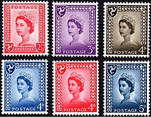 Elizabeth II, the former Lord of Mann, on Isle of Man stamps Stamp-IoM regional set 1958-69.jpg