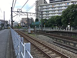 当駅より本川越方へ進んだ所にある 電車止め（2020年8月2日）