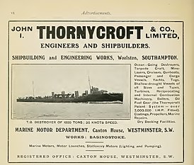 Реклама J.I. Thornycroft & Co. в справочнике Brassey's Naval Annual за 1915 год.